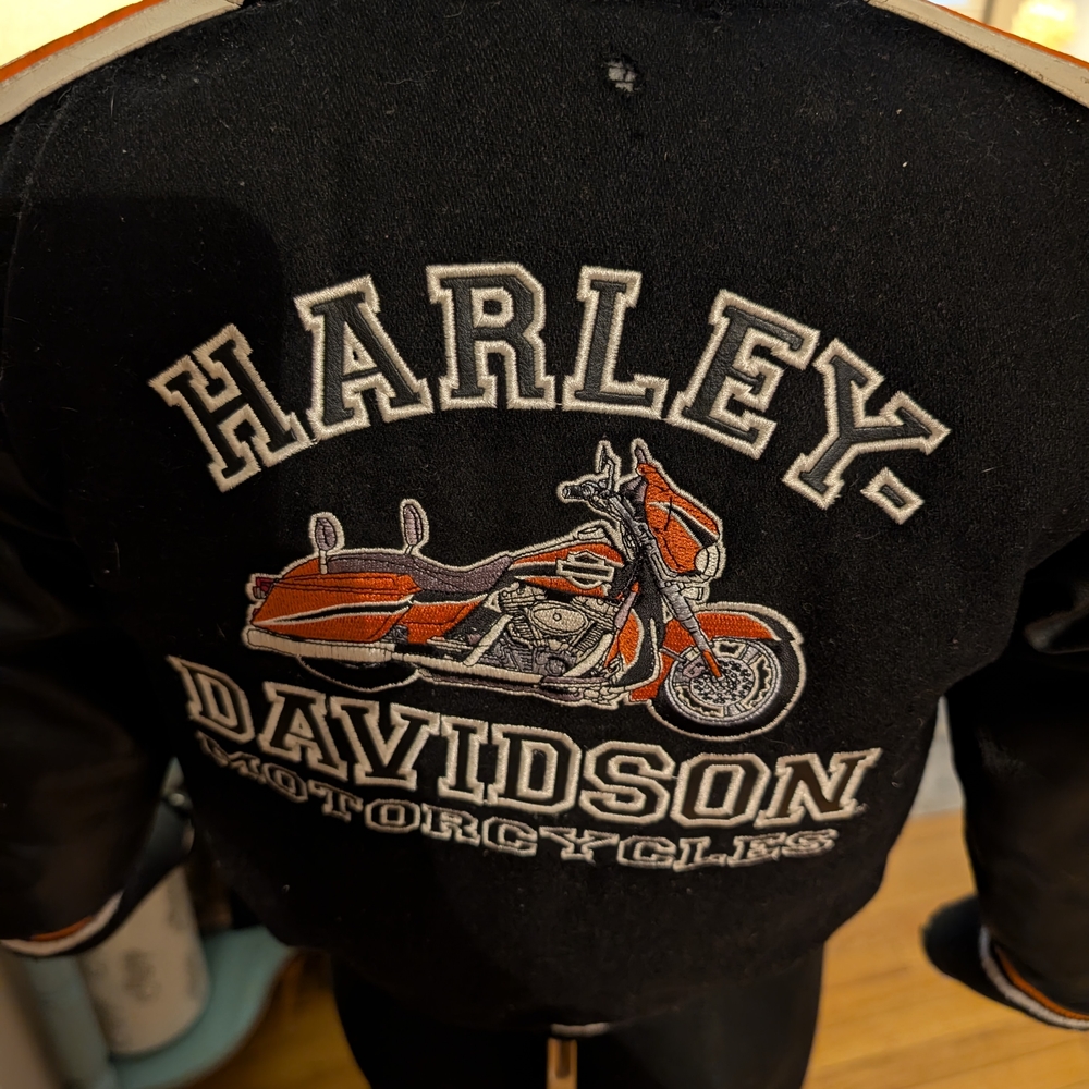 Harley-Davidson Black Reversible Jacket with Orange Motorcycle Design